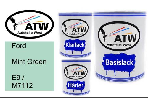 Ford, Mint Green, E9 / M7112: 1L Lackdose + 1L Klarlack + 500ml Härter - Set, von ATW Autoteile West.